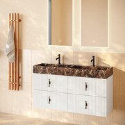 Muebles Murcia badmeubel ribbelfront 120cm wit mat met Dark Emperador wastafel met kraangaten