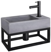Differnz Force fonteinset - 40x22x8cm - Rechthoek - 1 kraangat - Recht matte zwarte kraan - met zwart frame - Beton Grijs 38.401.69