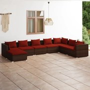 vidaXL 8-delige Loungeset met kussens poly rattan bruin