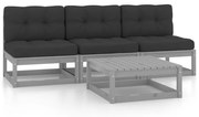 vidaXL 4-delige Loungeset met kussens massief grenenhout