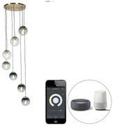 Smart hanglamp messing 7-lichts incl. Wifi ST64 - Pallon Art Deco E27 bol / globe / rond Binnenverlichting Lamp