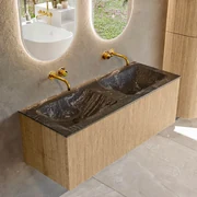 Mondiaz Kurve-dlux 120cm badmeubel oak met 1 lade en wastafel leaf dubbel zonder kraangat lava