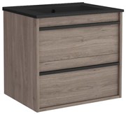 Muebles Resh badkamermeubel donker eiken 60cm met zwarte wastafel zonder kraangat