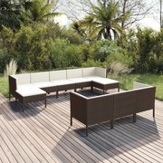 vidaXL 10-delige Loungeset met kussens poly rattan bruin