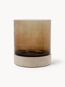 Mondgeblazen windlicht Rivo met travertijnen voet