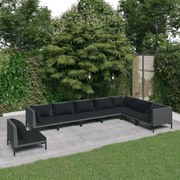 vidaXL 8-delige Loungeset met kussens poly rattan donkergrijs