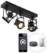 Smart Spot / Opbouwspot / Plafondspot zwart 3-lichts incl. Wifi GU10 - Suplux Industriele / Industrie / Industrial GU10 Binnenverlichting Lamp