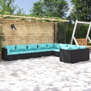 vidaXL 9-delige Loungeset met kussens poly rattan zwart