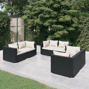 vidaXL 6-delige Loungeset met kussens poly rattan zwart