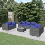 vidaXL 8-delige Loungeset met kussens poly rattan grijs