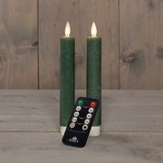 Anna's Collection - Led dinerkaars - groen - H 18cm - set van 2 stuks - met afstandsbediening