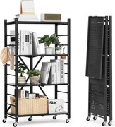 VEVOR 4-laags opvouwbare planken met wielen, 33 x 66 x 117 cm, opvouwbare, robuuste plankenkast, vrijstaande plankenkast, huishoudelijke plankenkast, keukenplankenkast, metalen plankenkast voor garage, keuken, kelder, zwart