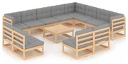 vidaXL 13-delige Loungeset met kussens massief grenenhout