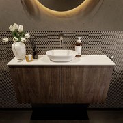 Mondiaz Fowy toiletmeubel 100cm dark brown met witte waskom midden zonder kraangat