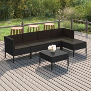 vidaXL 6-delige Loungeset met kussens poly rattan zwart