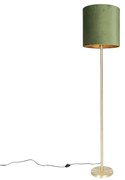 Botanische vloerlamp messing met groene kap 40 cm - Simplo