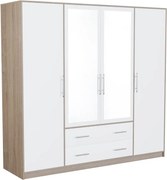 Kledingkast Cavmero 101, Sonoma eik, Wit, 190x200x56cm, 165 kg, Kledingkast deuren: Met scharnieren, Aantal planken: 5, Aantal planken: 5
