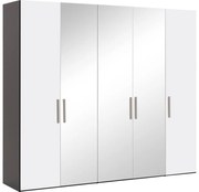 Goossens Kledingkast Easy Storage Ddk, Kledingkast 253 cm breed, 220 cm hoog, 2x draaideur en 3x spiegel draaideur midden