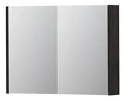 INK SPK1 Spiegelkast - 80x14x60cm - 2 deuren - dubbelzijdige Spiegel - schakelaar en stopcontact - MFC Houtskool eiken 1110565