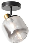 Design plafondspot zwart met goud met smoke glas - Zuzanna