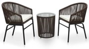 vidaXL 3-delige Bistroset met kussens PVC-rattan bruin