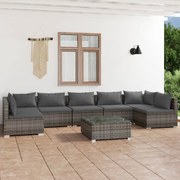 vidaXL 8-delige Loungeset met kussens poly rattan grijs