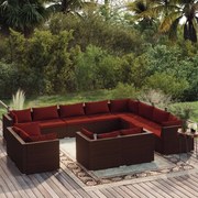 vidaXL 12-delige Loungeset met kussens poly rattan bruin