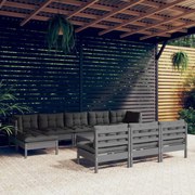 vidaXL 11-delige Loungeset met kussens grenenhout grijs