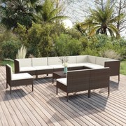 vidaXL 11-delige Loungeset met kussens poly rattan bruin