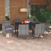 vidaXL 7-delige Tuinset met kussens poly rattan grijs