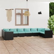 vidaXL 10-delige Loungeset met kussens poly rattan zwart