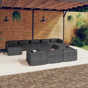 vidaXL 11-delige Loungeset met kussens poly rattan grijs