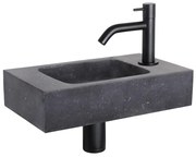 Differnz Force fonteinset - 40x22x9cm - Rechthoek - 1 kraangat - Gebogen matte zwarte kraan - Natuursteen Zwart SW499009/SW529054/SW533192/SW796275