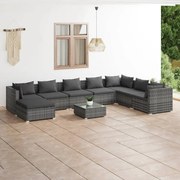 vidaXL 9-delige Loungeset met kussens poly rattan grijs