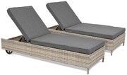 Set van twee kunststof rotan ligbedden Tobago Garden Point lichtgrijs