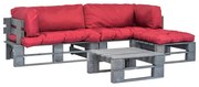 vidaXL 4-delige Loungeset pallet met rode kussens hout