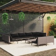 vidaXL 10-delige Loungeset met kussens poly rattan donkergrijs