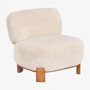 Eldred Fauteuil Bekleed Met Rubberhout Crème Beige Synthetisch Haar - Sklum