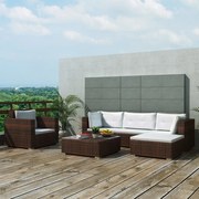 vidaXL 6-delige Loungeset met kussens poly rattan bruin