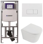 QeramiQ Dely Toiletset - 36.3x51.7cm - diepspoel - rimless - Geberit UP320 inbouwreservoir - met Burda frame - softclose toilet zitting 35 mm - glans witte bedieningsplaat - rechthoekige knoppen - mat wit SW1026254/SW1000767/0701131/SW706187