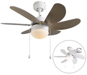Plafondventilator met lamp wit met hout print 80cm met trekschakelaar - Fresh Modern E14 rond Binnenverlichting Lamp