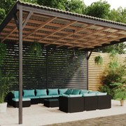 vidaXL 12-delige Loungeset met kussens poly rattan zwart