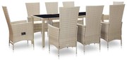 vidaXL 9-delige Tuinset met kussens poly rattan beige