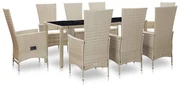 vidaXL 9-delige Tuinset met kussens poly rattan beige