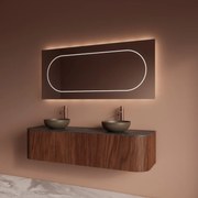 Gliss Design Alluro badmeubel ribbelfront met ronding links/rechts 160cm walnut en zwart leisteen toppaneel