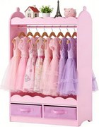 VEVOR Kinderkledingkast 604x339x1080mm, Kinderkledingkast met spiegel, kledingstang en planken, Kleedkamerkast van MDF met stoffen lades voor meisjes, Kinderkledingkast voor verkleedpartijen, Slaapkamer, Roze