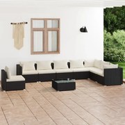 vidaXL 9-delige Loungeset met kussens poly rattan zwart