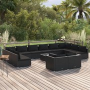 vidaXL 13-delige Loungeset met kussens poly rattan zwart