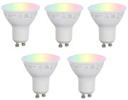 Set van 5 Smart GU10 50mm dimbare LED lampen opaal RGBW 4.7W 400 lm 2700-6500K