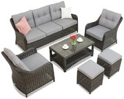 Toledo Coffee 5 antraciet technorattan set met Garden Point poefs